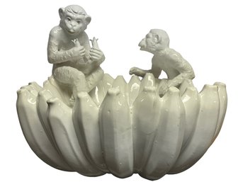 Vintage Italian Made Porcelain Bowl With Monkeys & Bananas