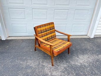 Mid Century Wood Armchair With Original Upholstery By Artel Products, Made In Yugoslavia