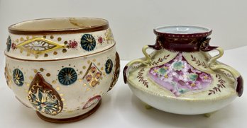 2 Vintage Hand Painted Bowls With Gold Accents