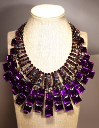 Contemporary Purple Plastic And Glass Rhinestone Collar Necklace Black Tone