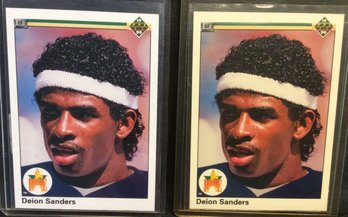 (2) 1990 Upper Deck Deion Sanders Rookie Baseball Cards - M