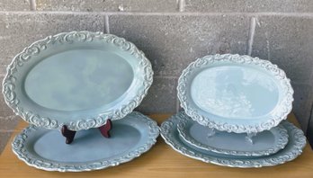 Five Oval Serving Platters-Three 15' And Two 12'-NOS