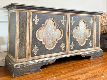 A Hand Painted Paneled Pine Credenza In Country French Style
