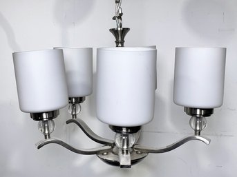 A Modern Chrome And Frosted Glass Ceiling Fixture