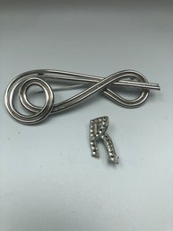 2 Costume Silvertone Pins