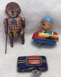 Lot Of 3 Vintage Tin Litho Wind Up Toys
