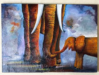 An Original Mixed Media On Canvas, Elephant Themed, Kayrange Shadrack (Contemporary)