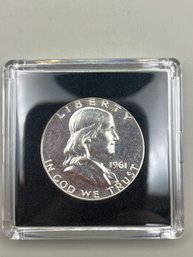 Beautiful 1961 Proof Benjamin Franklin Silver Half Dollar In Plastic Case