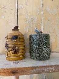Pairing Of Vintage Be Pots: Hive, And Green Glazed