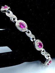 925 Sterling Silver Tennis Bracelet W/ Pink Stones