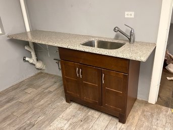 Granite Single Sink Countertop, Cabinet, Sink And Faucet