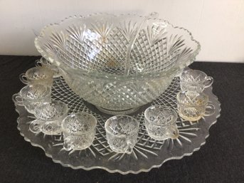 HUGE L.E. Smith Glass Co. Huge Punch Bowl With Cups And Platter