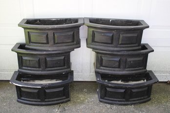 Lot Of Six Black Faux Concrete Plastic Planters