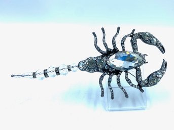 Huge Clear Rhinestone Encrusted Scorpion Brooch W/ Posable Stinger