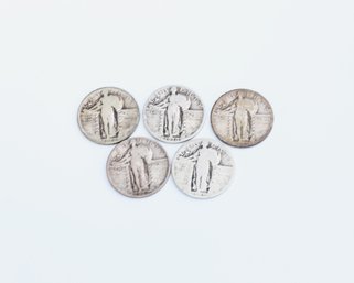 5 Silver Standing Liberty Quarters