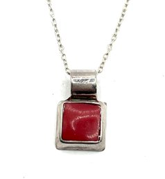 Vintage Sterling Silver Red Inlay Stone Pendant Necklace