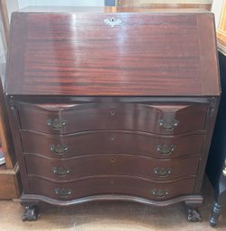 Beautiful Solid Mahogany 4 Drawer Secretary Desk W/ Claw Feet & Key