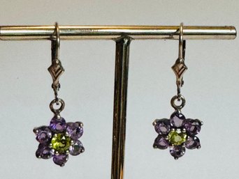 BEAUTIFUL AMETHYST AND PERIDOT DANGLE EARRINGS