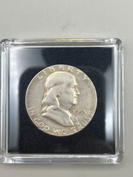 Beautiful 1953-S Benjamin Franklin Silver Half Dollar In Plastic Case