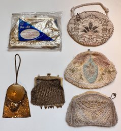 6 Antique & Vintage Beaded & Mesh Bags Purses, 1 New In Plastic