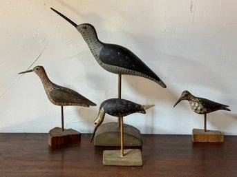 Four Sweet Painted Carved Wood Birds