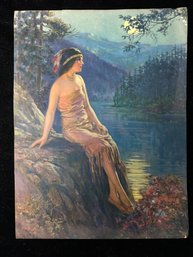 'Waiting Indian Maiden' F.P. Harper 1930s Native American Pinup Girl Vintage Poster 2