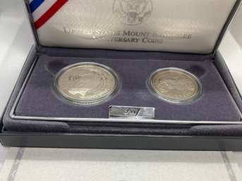1991 MOUNT RUSHMORE 2 Coin Silver Proof Set- Brilliant Uncirculated With Box And Paperwork