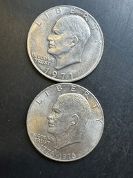 2 Eisenhower Dollars 1971, 1976