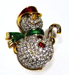 Signed Swarovski Crystal Rhinestone Enamel Frosty The Snowman Brooch