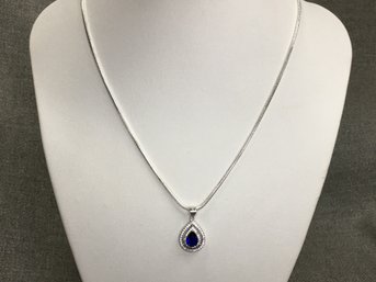 Fabulous Brand New Sterling Silver / 925 Necklace And Pendant With White Topaz & Sapphire - Brand New !