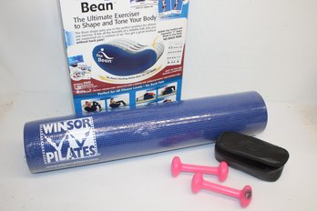 Exercise Lot With The Bean Exercise Ball, Pilates Mat And Pair Of Bar Bells From Remington - All New