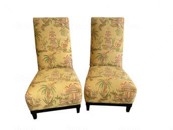 Lovely Pair Of  Lee Craftsman Armless Slipper Chairs In Earth Friendly Linen Blend Fabric