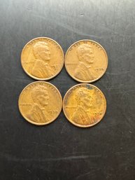 4 Wheat Pennies 1936, 1937, 1938, 1939