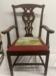 75 Year Old Chippendale Style Arm Chair With Petit Point Seat
