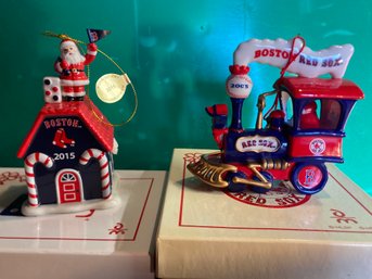 Boston Red Sox Ornaments - Train And Birdhouse