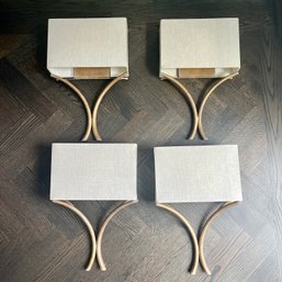 A Set Of 4 Currey & Co Cornwall Gold Wall Sconces - Wrought Iron - Linen Shade - Retail $564 Each