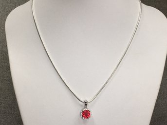 Wonderful Brand New Sterling Silver / 925 Necklace With Beautiful Round Garnet & White Zircon Pendant