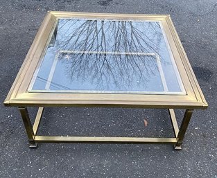 Oil-rubbed Bronze Tone Square Coffee Table W/ Inset Bevelled Glass Top