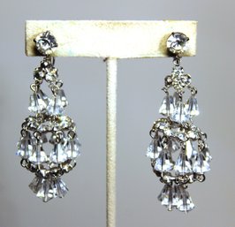 Pair Great Signed HATTIE CARNEGIE Crystal Rhinestone Chandelier Clip Earrings