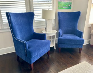 Pair Of Blue Chairs With Nailhead Detail