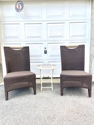 Pair Of Gloster Synthetic Wicker Outdoor Chairs And Metal Round Table