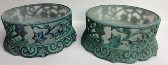 Party Lite Ivy Leaf Cast Iron 3 Wick Candle Holders (2)