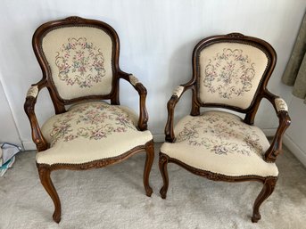 Vintage Italian Made Louis XV Style Chairs With Needlepoint Upholstery
