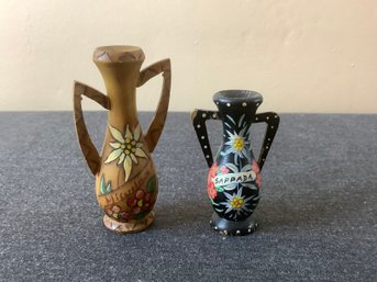 Hand Painted Miniature Pottery Vases Set Of 2