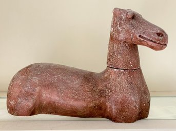 A Large Carved Horse Figure - Made In Thailand