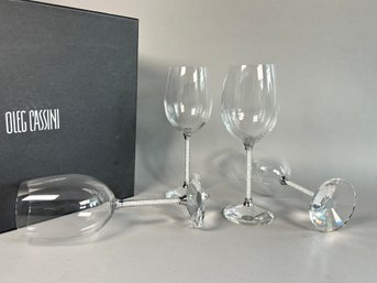 Oleg Cassini Crushed Crystal Stem Prism Base Wine Glasses, Zoom In On Stems!