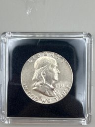 Beautiful 1951 Benjamin Franklin Silver Half Dollar In Plastic Case