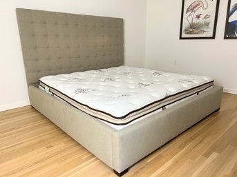 King Size Upholstered Platform Bed With Sterns & Foster Mattress