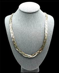 Vintage Thick Italian Sterling Silver Braided Herringbone Necklace