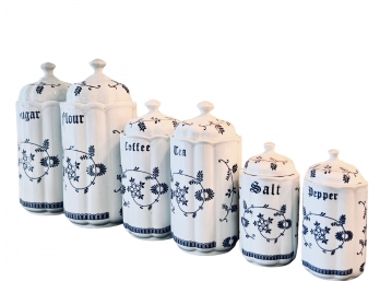 1950's Dutch TC Porcelain Canisters With Makers Mark Cobalt & White